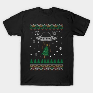 UFO Ugly Christmas Sweater Abduction T-Shirt